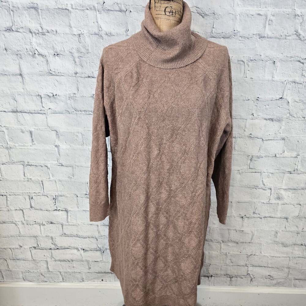 D&co Brown Knit Turtleneck Sweater Dress Sz 1XP long sleeve basic A14